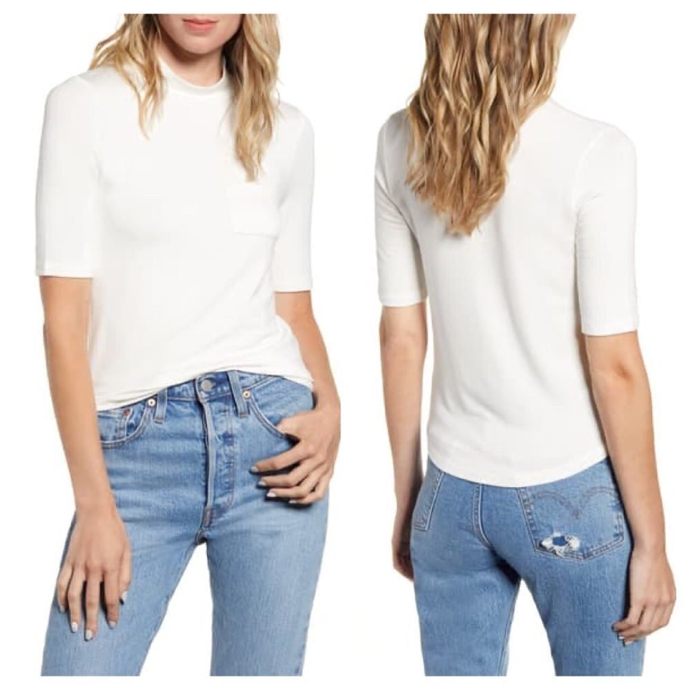 Articles of Society Mock Neck Pocket Tee Sz XS